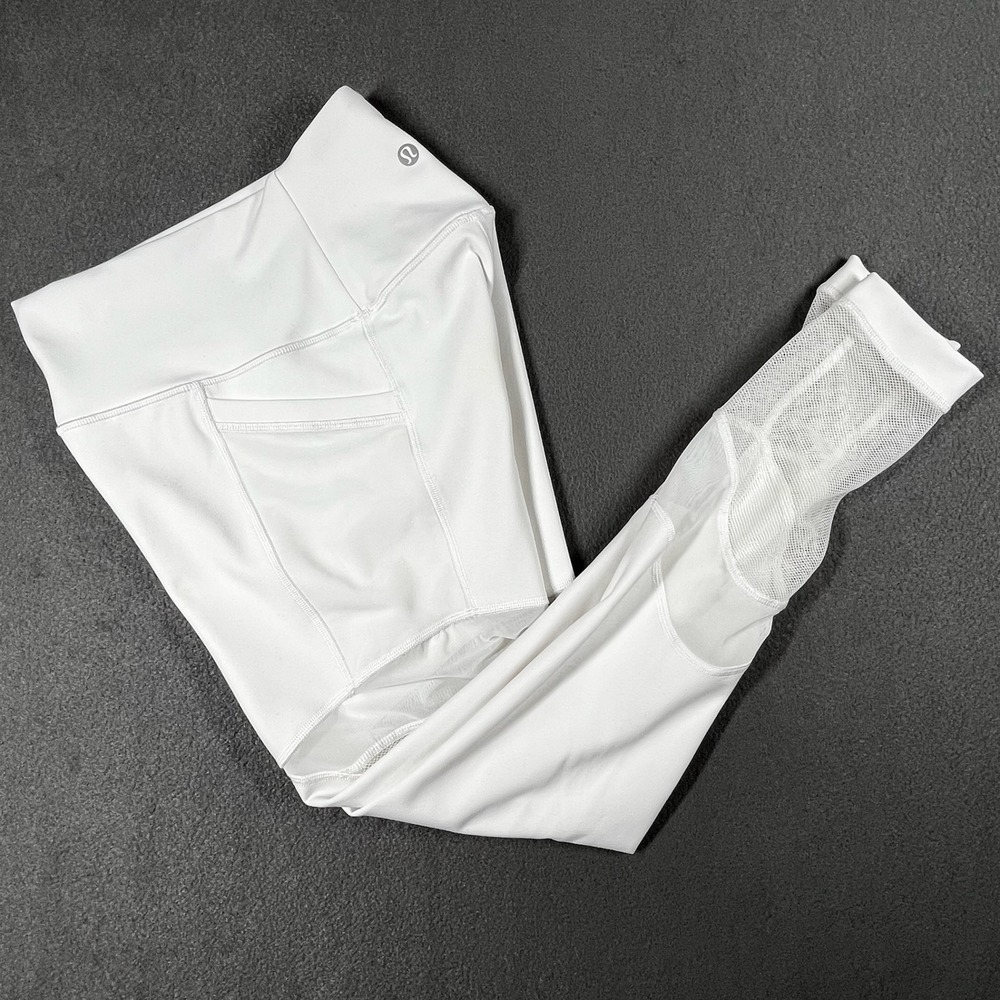 Lululemon White Mesh High Rise Yoga Leggings Athleisure Pants Size 4